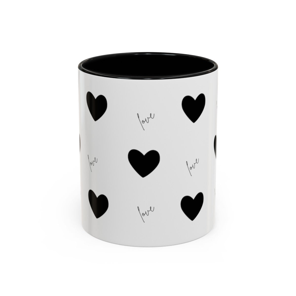 For The Love of Hearts Black Accent Coffee Mug (11, 15oz)