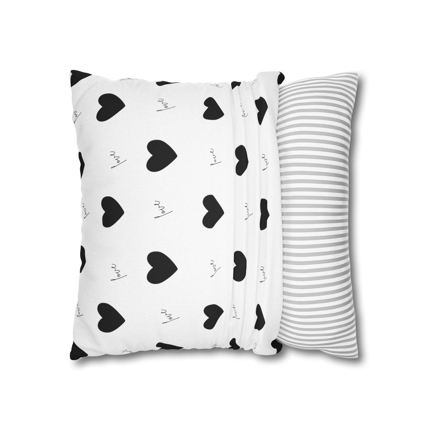For The Love of Hearts Black - Spun Polyester Square Pillowcase