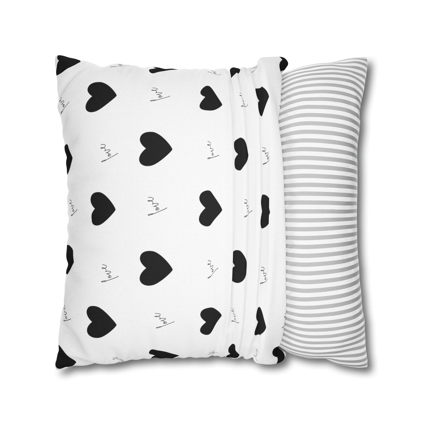 For The Love of Hearts Black - Spun Polyester Square Pillowcase