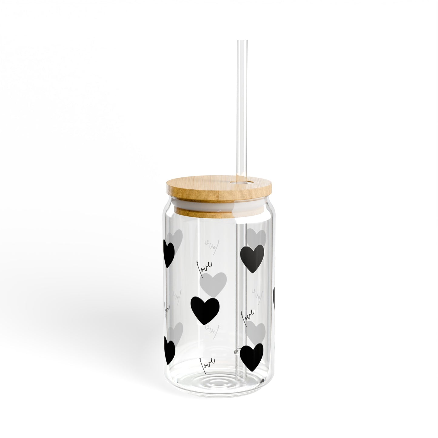 For the Love of Hearts Black Sipper Glass, 16oz