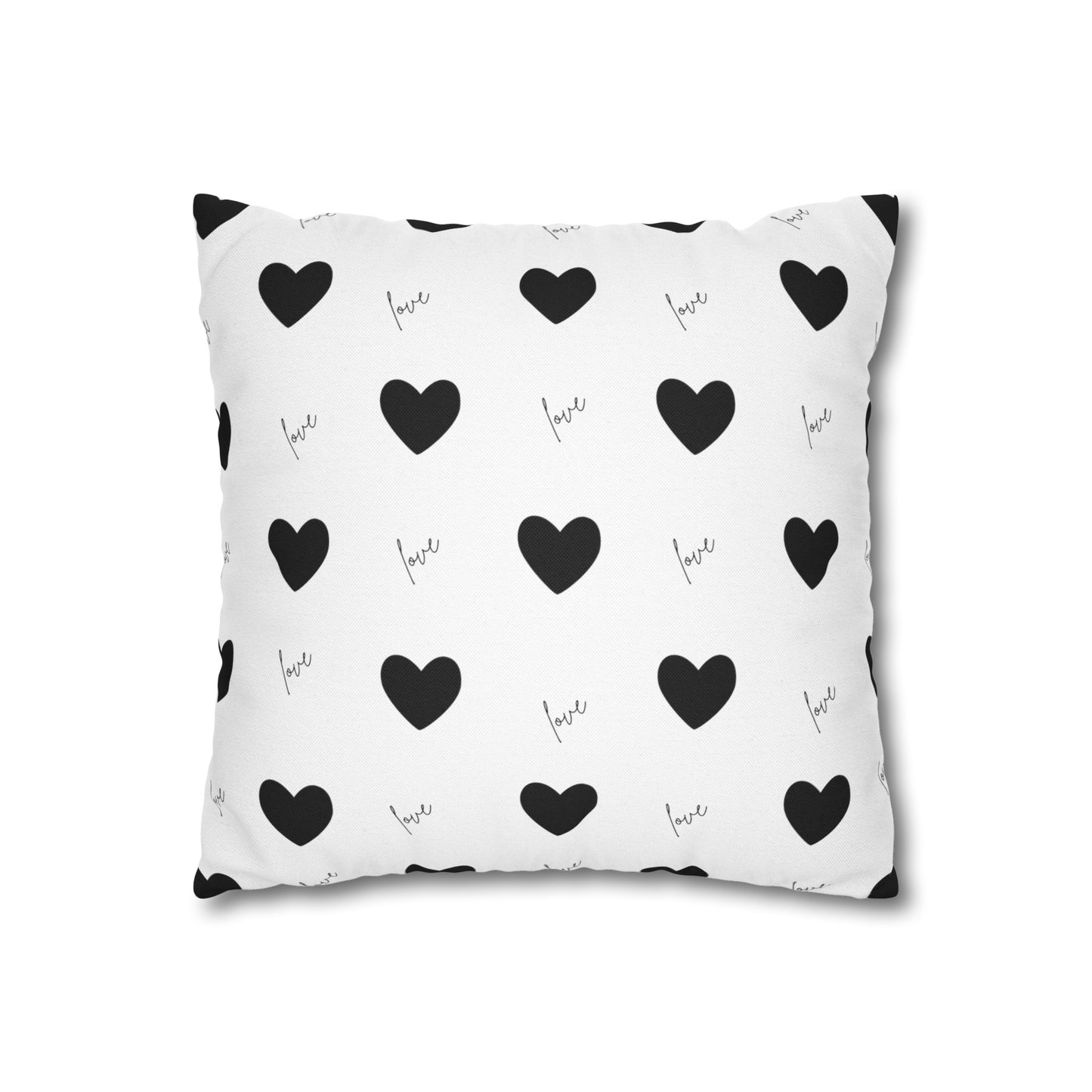 For The Love of Hearts Black - Spun Polyester Square Pillowcase