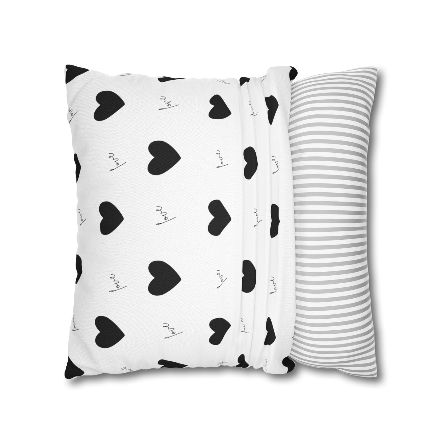 For The Love of Hearts Black - Spun Polyester Square Pillowcase