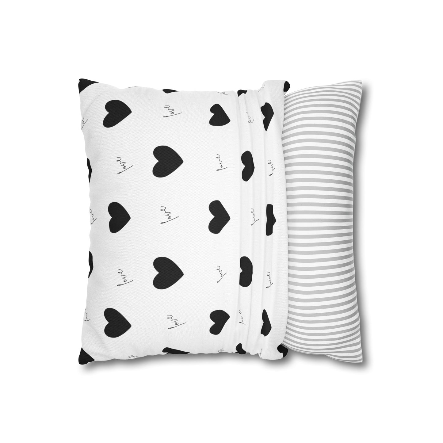 For The Love of Hearts Black - Spun Polyester Square Pillowcase