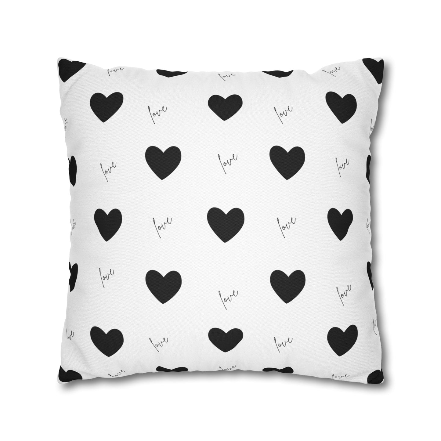 For The Love of Hearts Black - Spun Polyester Square Pillowcase