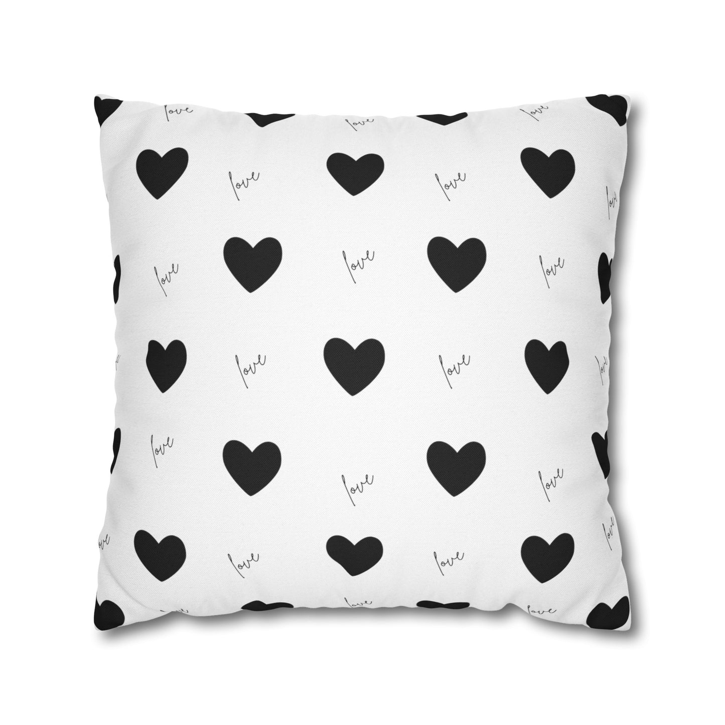 For The Love of Hearts Black - Spun Polyester Square Pillowcase
