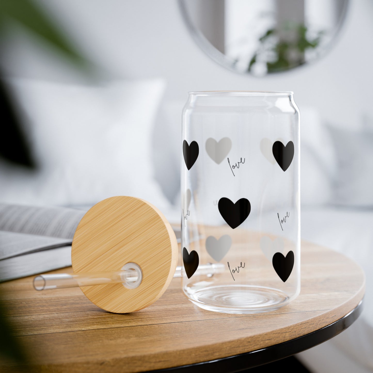 For the Love of Hearts Black Sipper Glass, 16oz