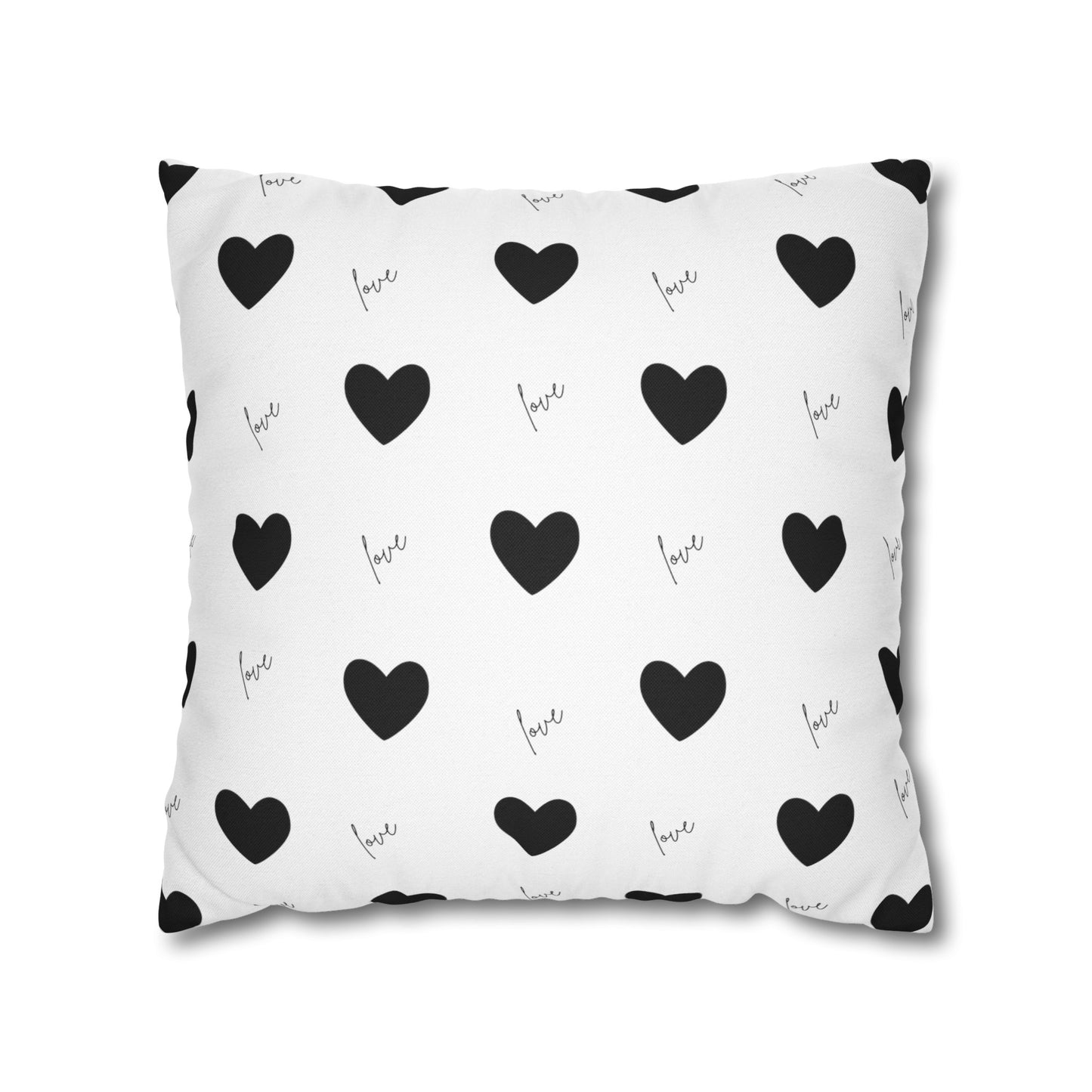 For The Love of Hearts Black - Spun Polyester Square Pillowcase