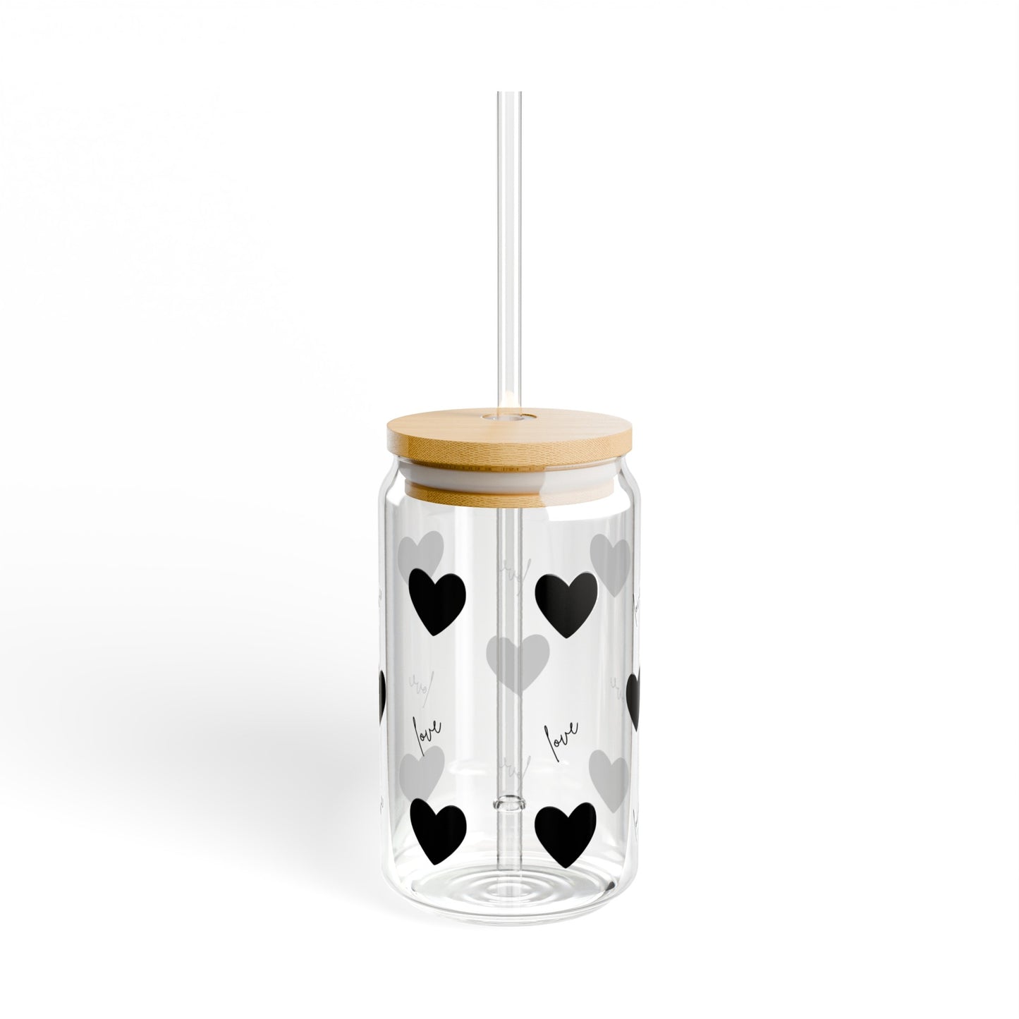 For the Love of Hearts Black Sipper Glass, 16oz