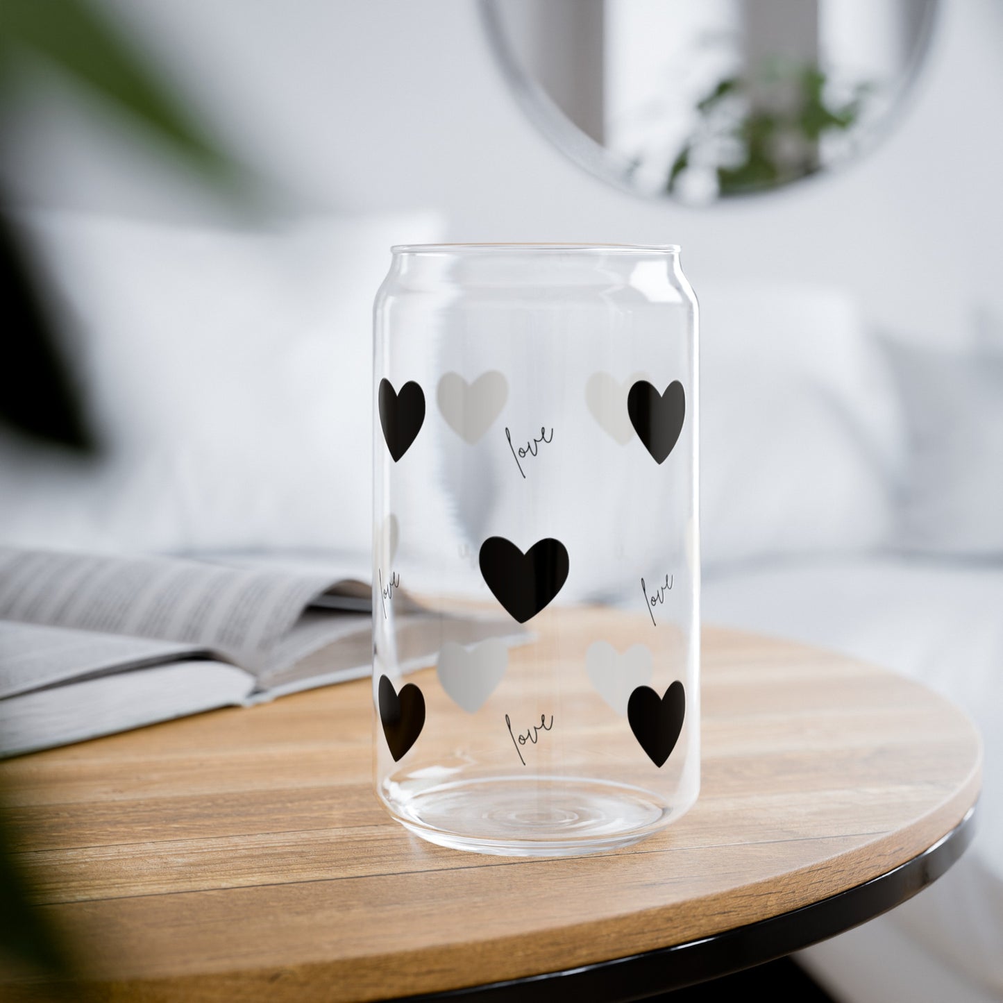 For the Love of Hearts Black Sipper Glass, 16oz