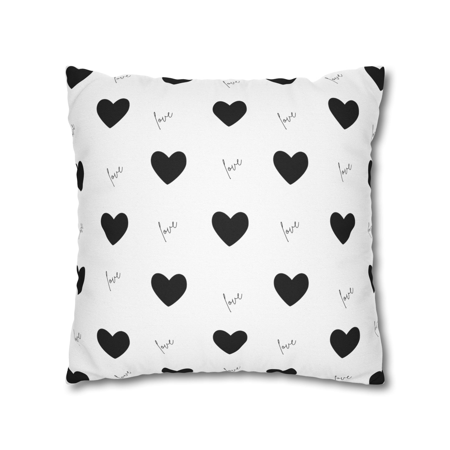 For The Love of Hearts Black - Spun Polyester Square Pillowcase