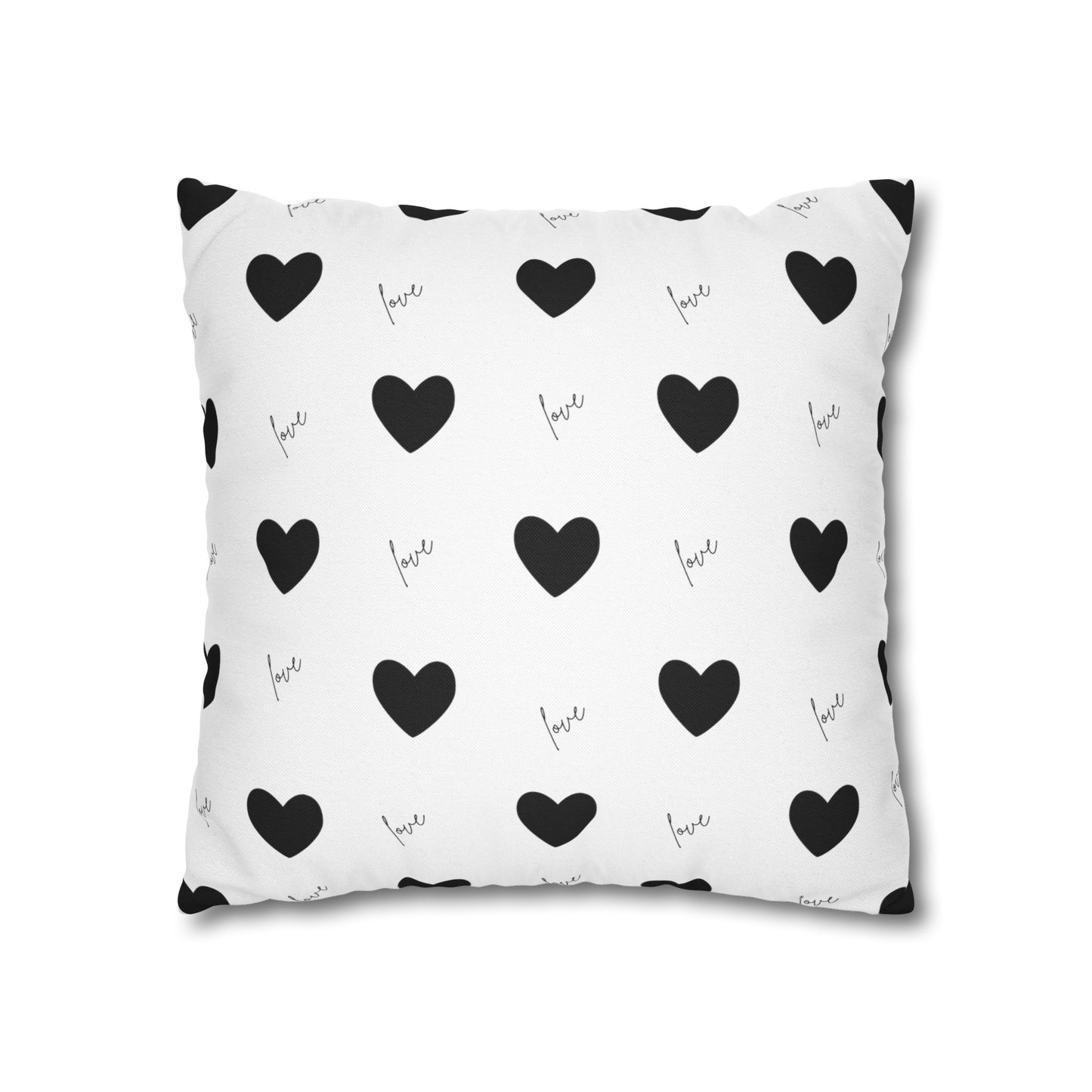 For The Love of Hearts Black - Spun Polyester Square Pillowcase