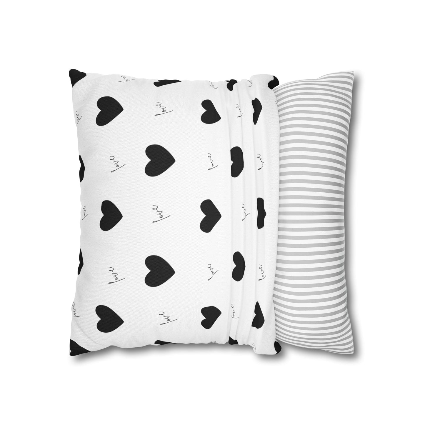 For The Love of Hearts Black - Spun Polyester Square Pillowcase