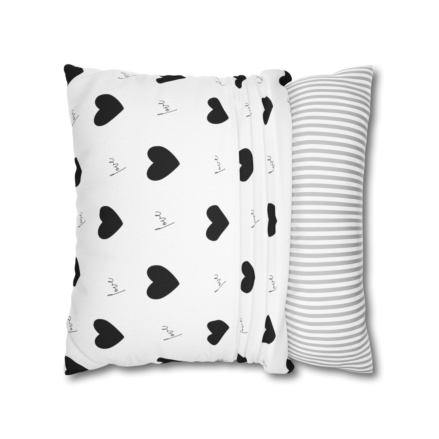 For The Love of Hearts Black - Spun Polyester Square Pillowcase