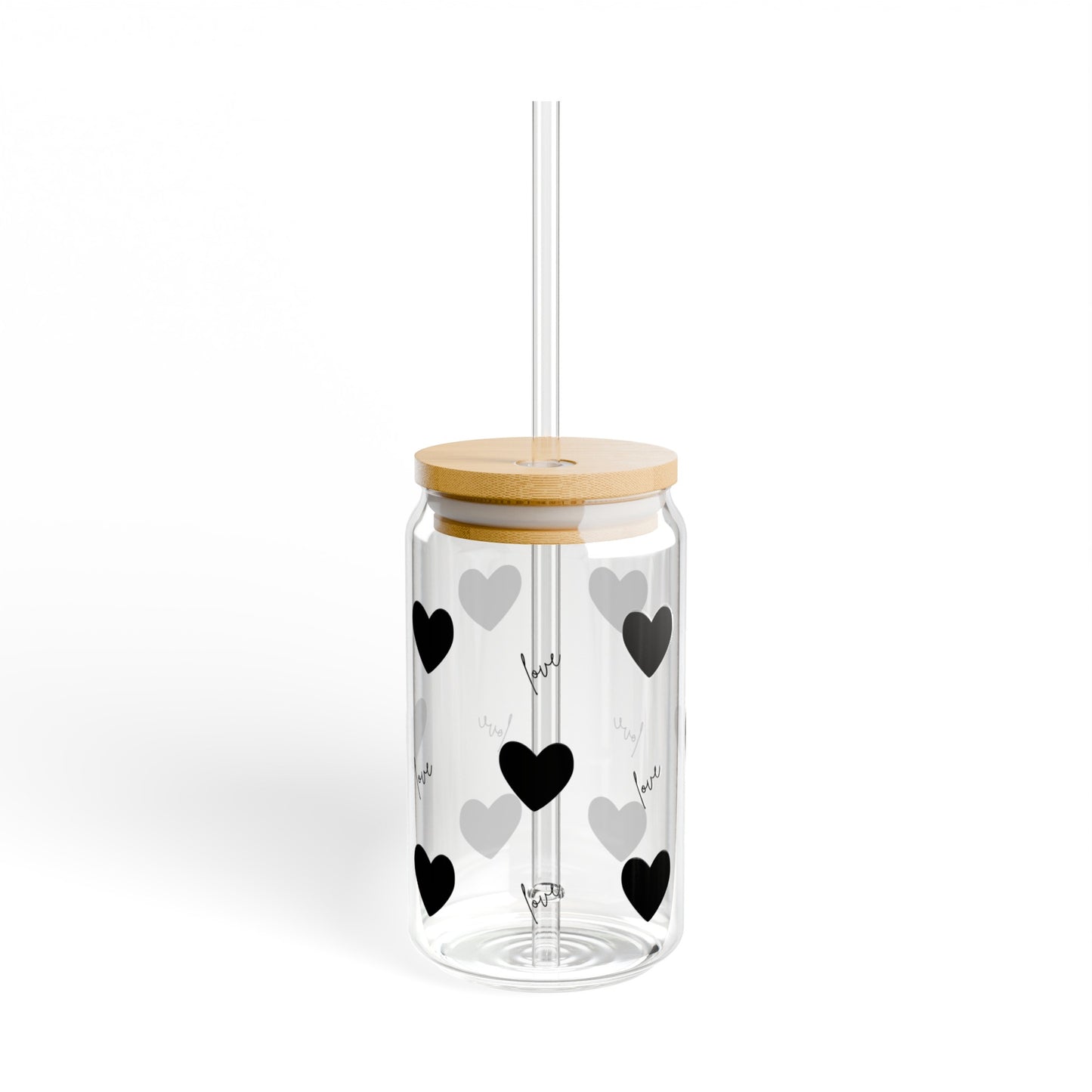 For the Love of Hearts Black Sipper Glass, 16oz