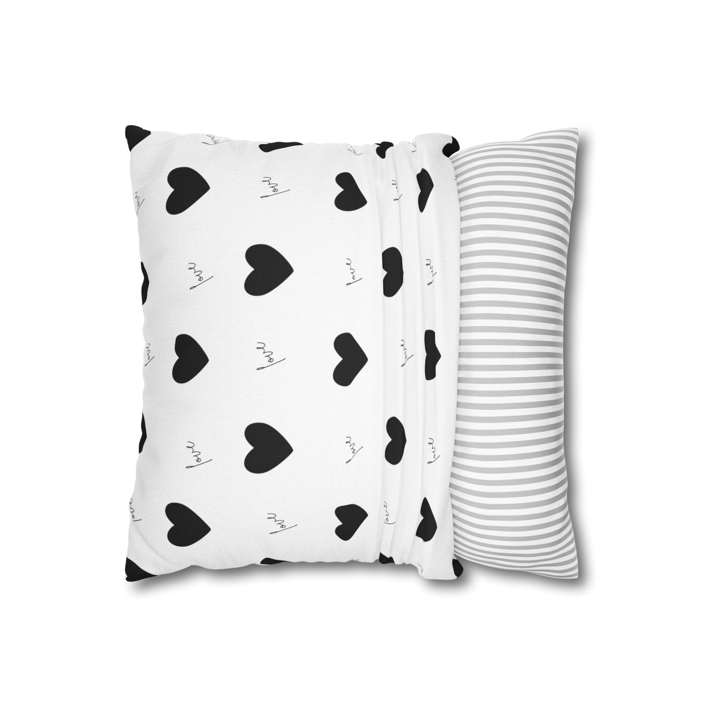 For The Love of Hearts Black - Spun Polyester Square Pillowcase