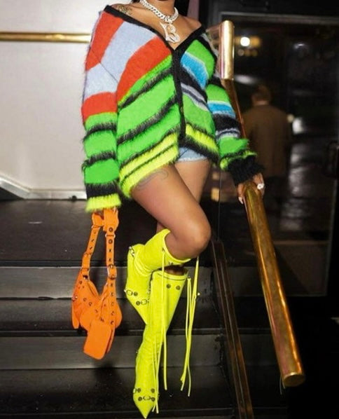 Electric Contrast Color Patchwork Sweater