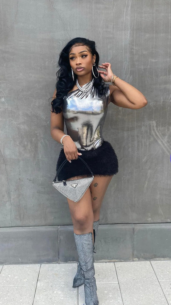 I'm The One Shoulder Feather Skirt Set