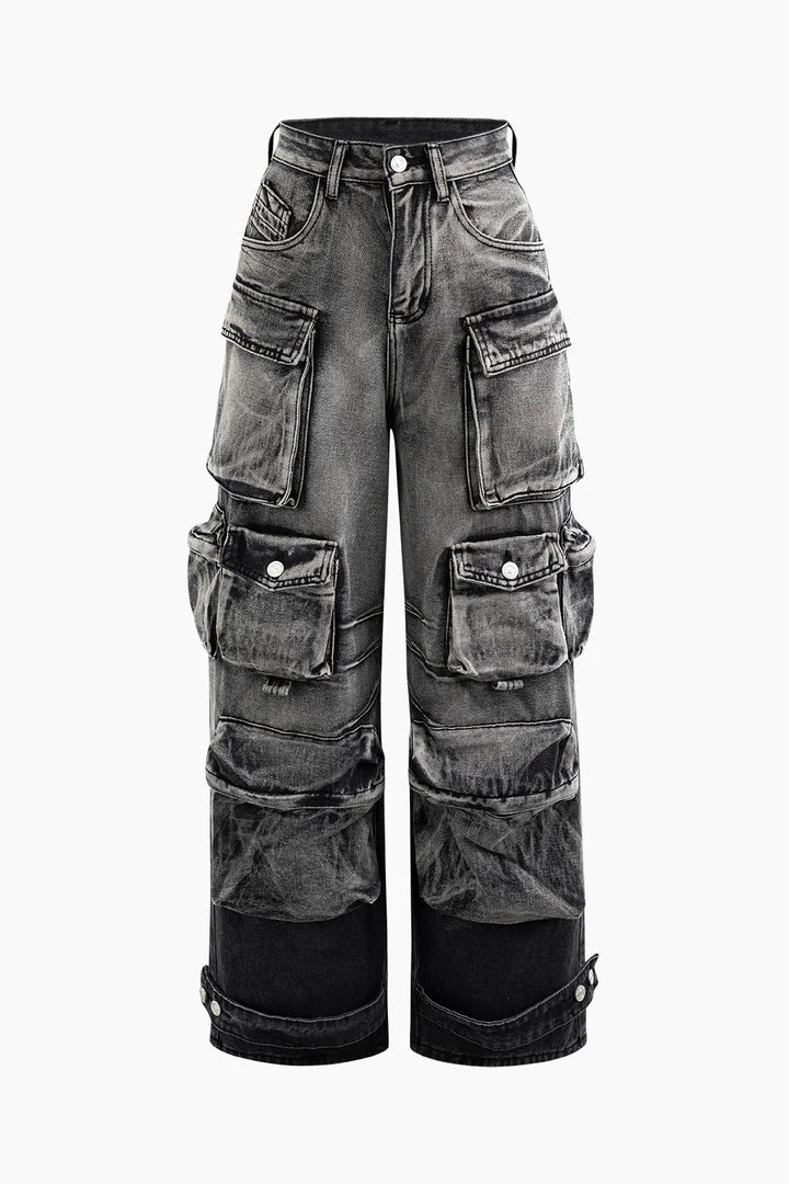 Faded Ombré Black Denim Wide leg cargos