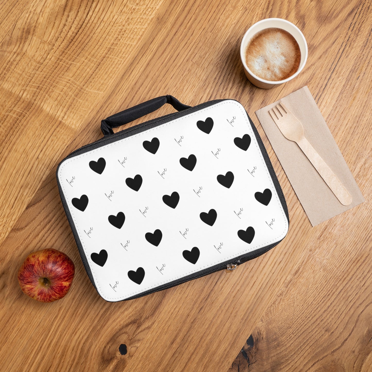 For The Love of Hearts Black - Lunch Bag