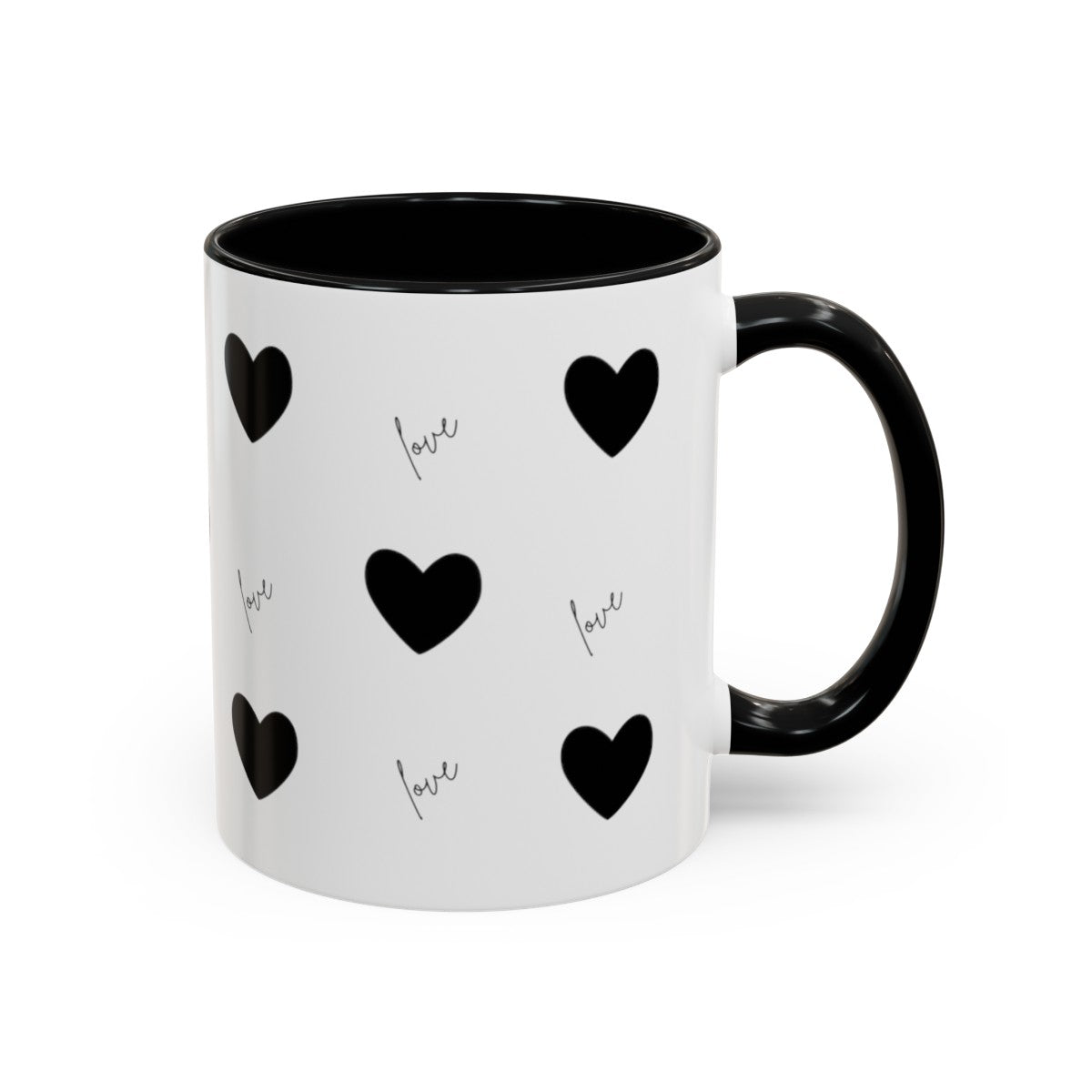 For The Love of Hearts Black Accent Coffee Mug (11, 15oz)