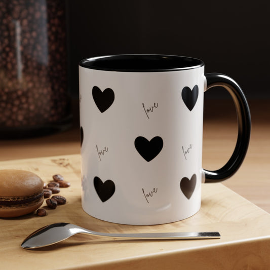 For The Love of Hearts Black Accent Coffee Mug (11, 15oz)