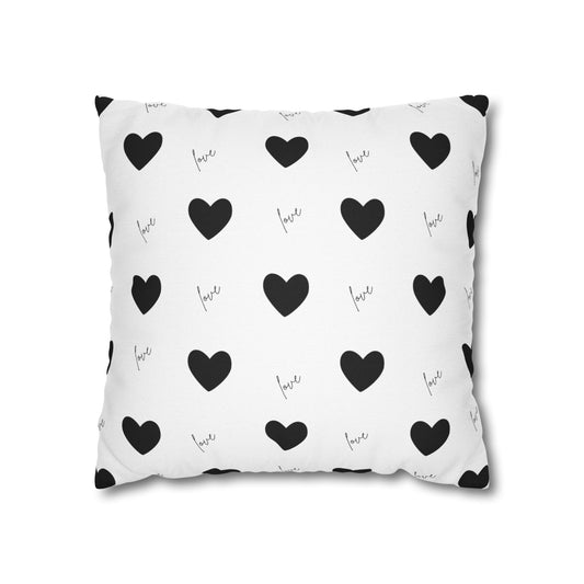 For The Love of Hearts Black - Spun Polyester Square Pillowcase