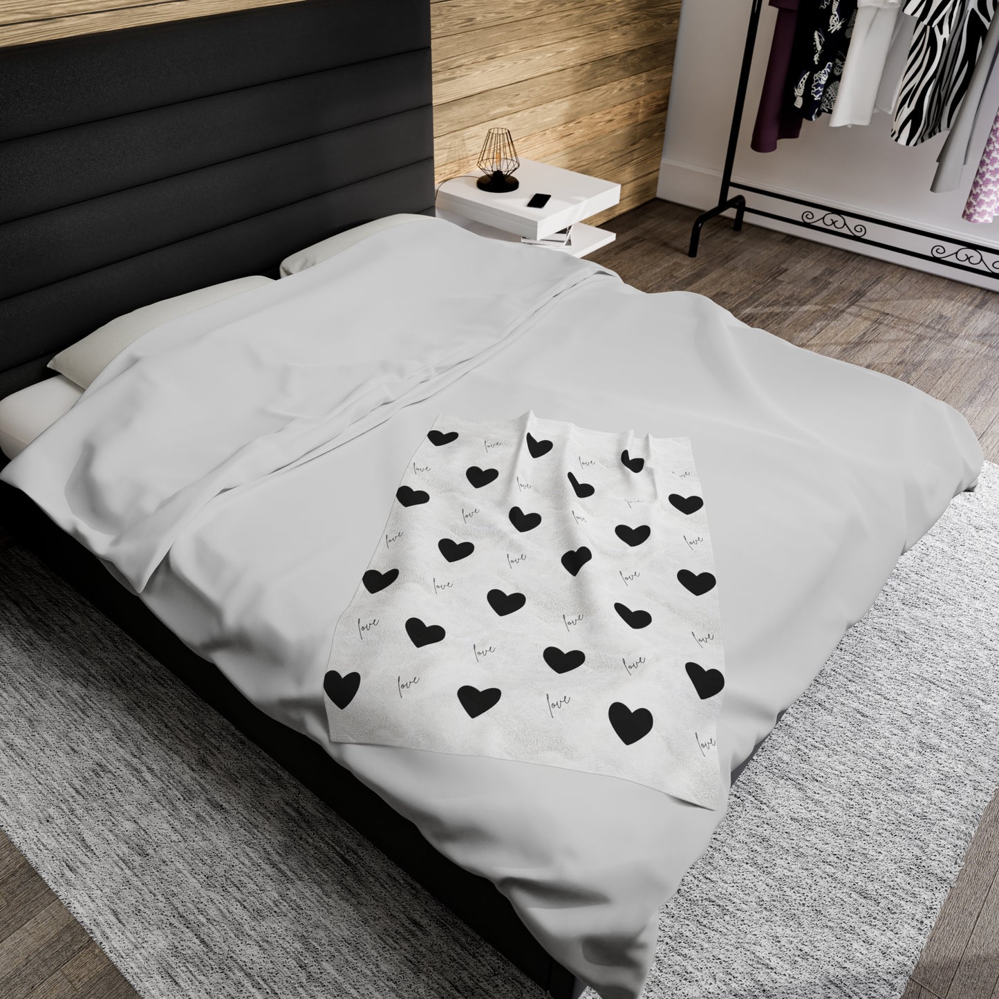 For The Love of Hearts Black - Velveteen Plush Blanket