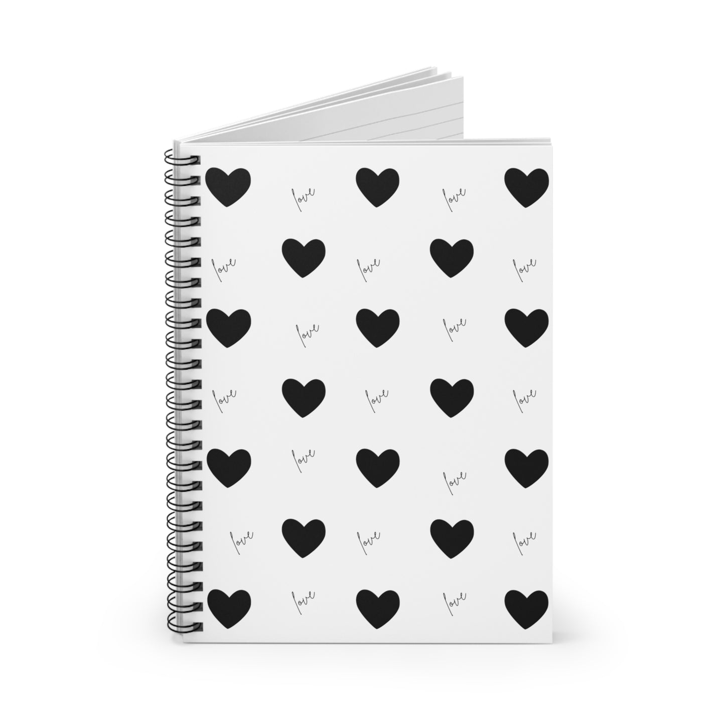 For The Love of Hearts Black Spiral Notebook - Ruled Line