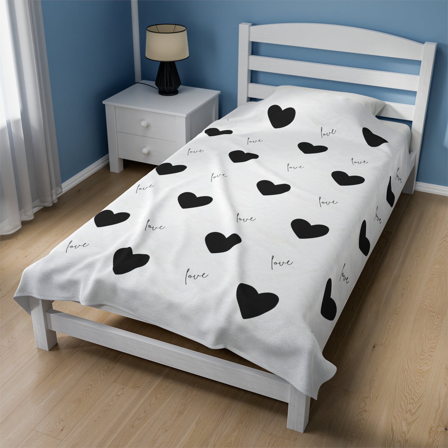 For The Love of Hearts Black - Velveteen Plush Blanket