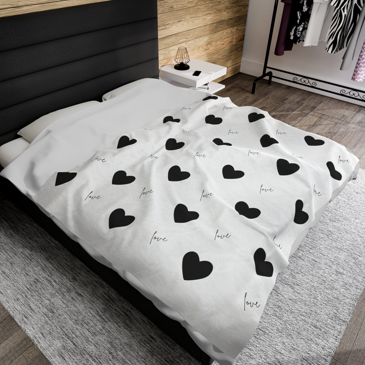 For The Love of Hearts Black - Velveteen Plush Blanket