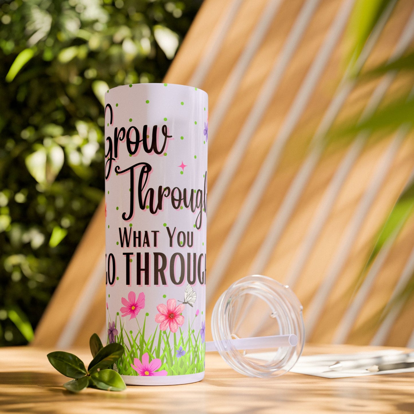 Grow Through - Skinny Tumbler with Straw, 20oz