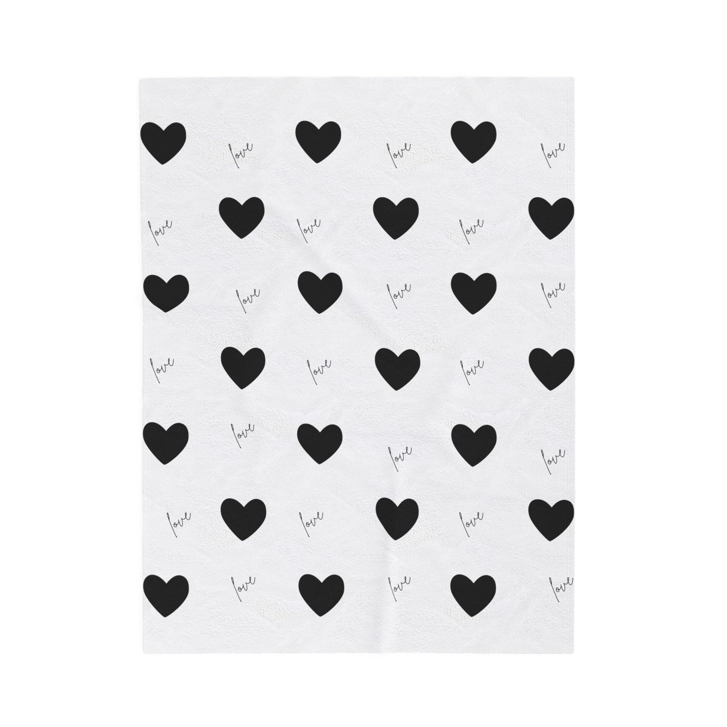 For The Love of Hearts Black - Velveteen Plush Blanket