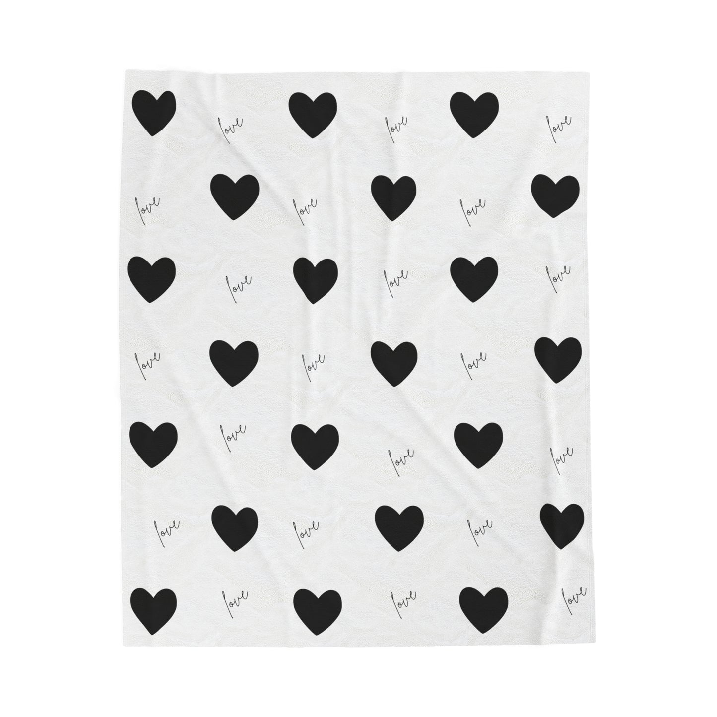 For The Love of Hearts Black - Velveteen Plush Blanket