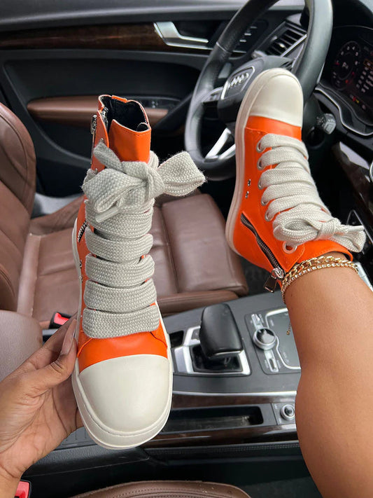 Orange High Top Sneakers With Jumbo Laces